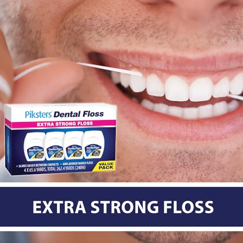 Image of Piksters Dental Floss, 4 Pack (262.4 Yds), Extra Strong Dental Floss, Plaque Remover for Teeth, Shred Resistant, Smooth Gliding, Waxed, Deep Cleaning Teeth Flosser, Oral Care for Adults & Kids