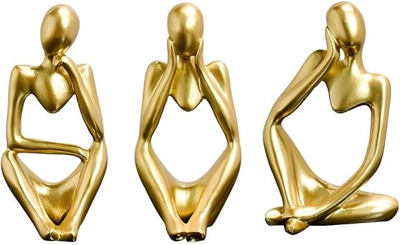 Resin Figurines Abstract Thinking Statue Modern Nordic Decor Artistic For SCULPTURE For Living Room Shelf Office Desk Entryway Table Decoration 6X5x13cmGold set
