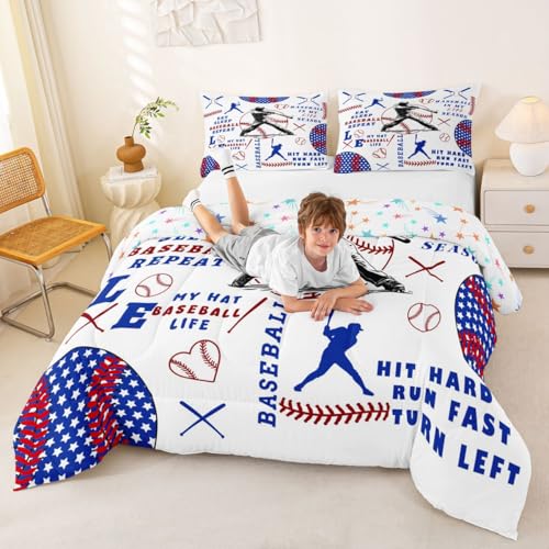 Image of Feelyou Personalized Baseball Comforter Set Bedding Queen Size for Kids