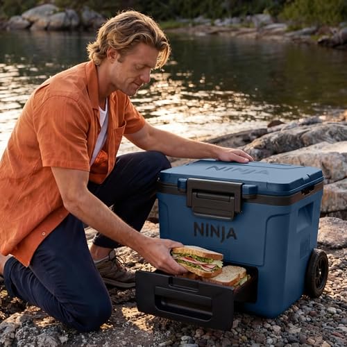 Image of Ninja FrostVault 42qt Wheeled Cooler with Cold Dry Zone | Integrated Fridge-Temp Dry Storage Drawer | Premium Heavy-Duty Insulated Cooler | Keeps Ice Cold for Days | Luminous Blue | FB242CY