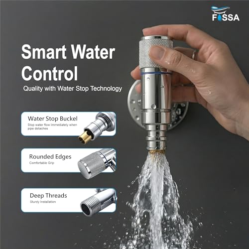 Image of Fossa Galaxy Washing Machine Faucet Stainless Steel - Wall Mounted Water Tap for Toilet, Dishwasher, Laundry, and Kitchen Sink | Space Saving Multi-Use Angle Valve with Easy Grip Control | Silver