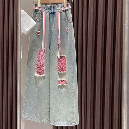 Teen Girls Straight Ripped Jeans Baggy Wide Leg High Waist Distressed Denim Pants Washed Summer Casual Trousers Pockets Jeans3