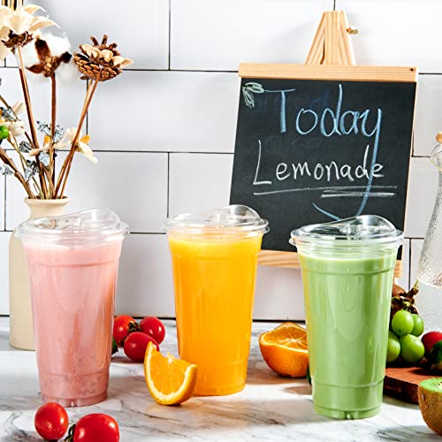 Lilymicky [60 PACK] 24 oz Clear Plastic Cups With Strawless Sip Through Lids, Disposable, for Ice Coffee, Smoothie, Slurpee, or Any Cold Drinks - Thumbnail 3