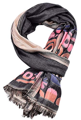 Runtlly Man scarf Lightweight shape Paisley Pattern Fashion Cotton-Linen Scarves Long Scarf for Man 1803013 GreyOrangePink