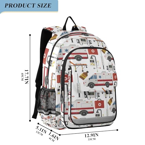 Ambulance Cars Pattern Backpack School Bag Lightweight Laptop Backpack Students Travel Bookbag with Reflective Stripes2
