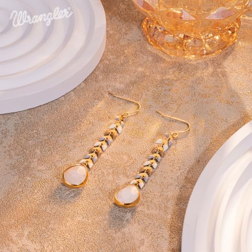 Wrangler Gold Western Drop Dangle Earrings for Women Rustic 14K Statement Natrual Stone Country Jewelry3
