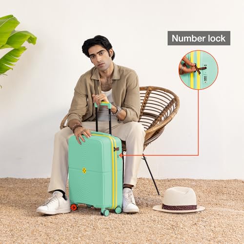 Image of Nasher Miles Bali Hard-Sided Polypropylene Cabin Luggage 20 inch | 55cm | 8 Wheels Small Trolley Bag for Travel | Suitcase (Pastel Green)