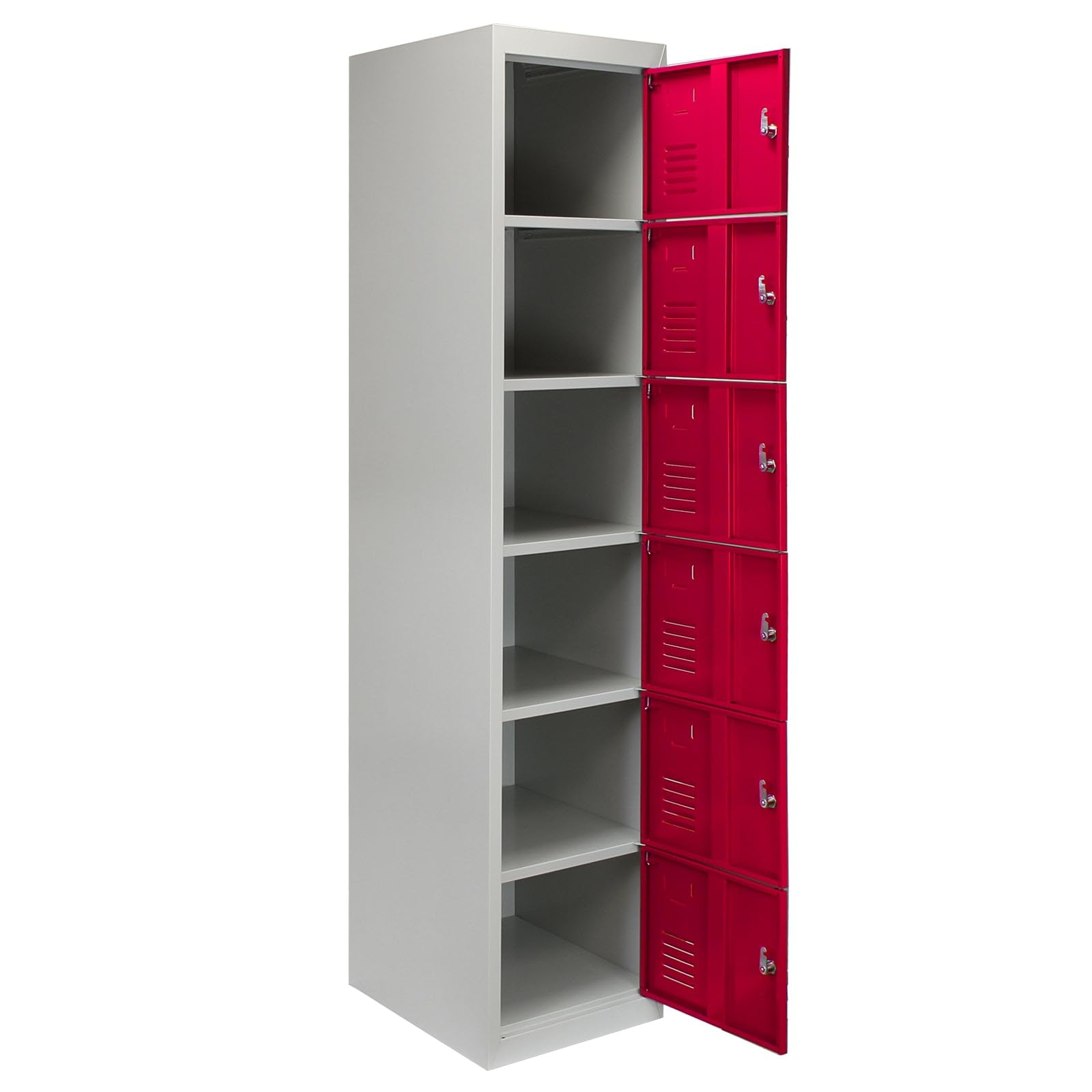 MonsterShop - Taquilla Metálica para Montar con 6 Puertas Rojas 45x38x180cm con Estantes llaves Imanes Portatarjetas Nombre Número Casillero Metalico Metal Locker Escuela Gimnasio Vestuario y Oficina
