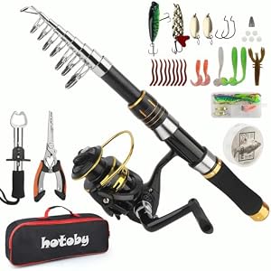 Fishing Pole Combo Set, 6.89ft Fishing Rod and Reel Combo, Carbon Fiber Telescopic Fishing Rod Kit with Spinning Reel, Fishing Pliers, Lip Gripper, Line, Lures for Beginner Angler
