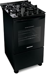Fogão Brastemp 4 Bocas Preto com mesa de vidro e dupla chama Bfo4xae - Bivolt