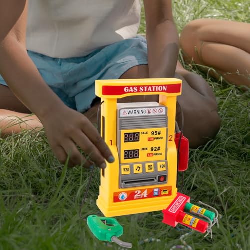 Vaguelly Toys Gas Station Model Toy Gas Station Playset Mini Gas Pump Simulation Gas Station Toy Set for Kids,with Gas Card and Fire Resoue,Yellow2