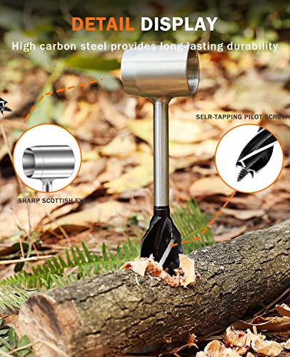 BURTOK Aufrüstung Hochstahl Holzbohrer Manuell Bushcraft, Tragbar handbohrer holz, Holzbohrer Scotch Eye mit Lederhülle, Bushcraft Ausrüstung für Bushcraft Settlers,Camping,und Outdoor Backpacking