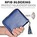 Easyoulife Womens Credit Card Holder Wallet Zip Leather Card Case RFID Blocking (Dark Blue)