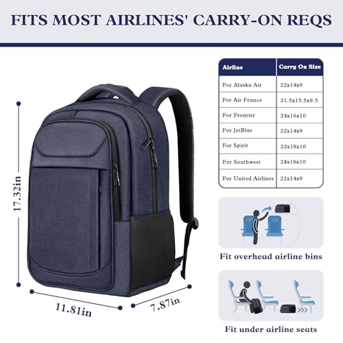 Image of 15.6 inch Travel Laptop Backpack for Men Women, Blue | Laptop Compartment, Adjustable Strap, Mesh Side & Anti-Theft Pocket, Luggage Strap, 30L Storage for Work Travel College