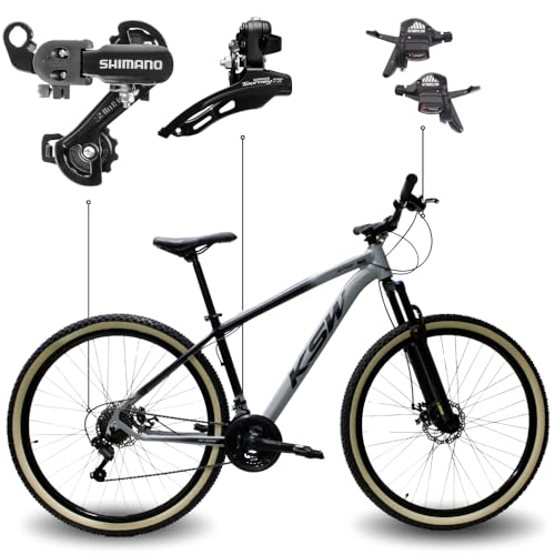Bicicleta Aro 29 KSW XLT 100 21 Marchas Shimano Quadro Alumínio Freio Hidráulico MTB (Cinza Traf, 17)