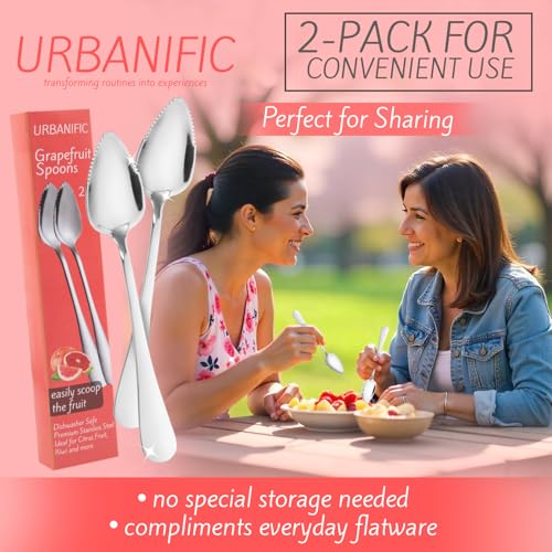 Grapefruit Spoons – Serrated Edge Stainless Steel Spoons to Easily Cut Citrus Fruits like Grapefruit, Oranges & Kiwi – Polished Finish, Dishwasher Safe - 2 Pack