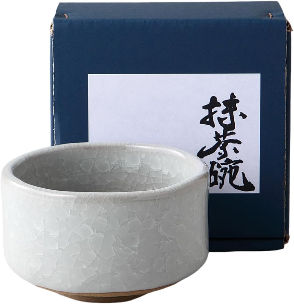 Ale-net Matcha Bowl, W4.4 x D4.4 x H2.7 inches (11.3 x 11.3 x 6.8 cm), White Knife, Matcha Bowl, Pottery, Mino Ware, Made in Japan