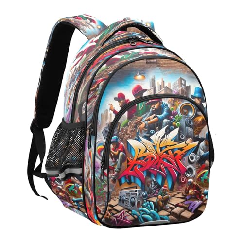 15 Inch Backpack for School Boys Girls, Girls Backpack Elementary School, Cool Wall Painting Art2