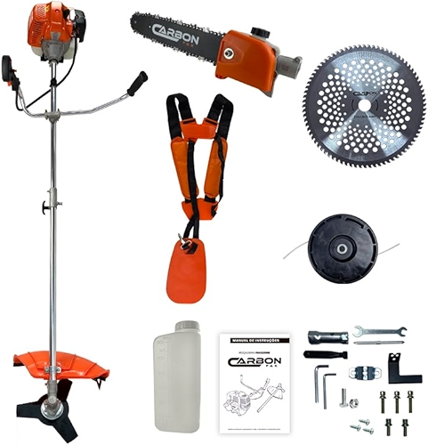 Roçadeira Bipartida a Gasolina 52cc 2,5HP Profissional com Ponteira Motopoda de Galhos e Disco 80 Dentes Carbon Fak