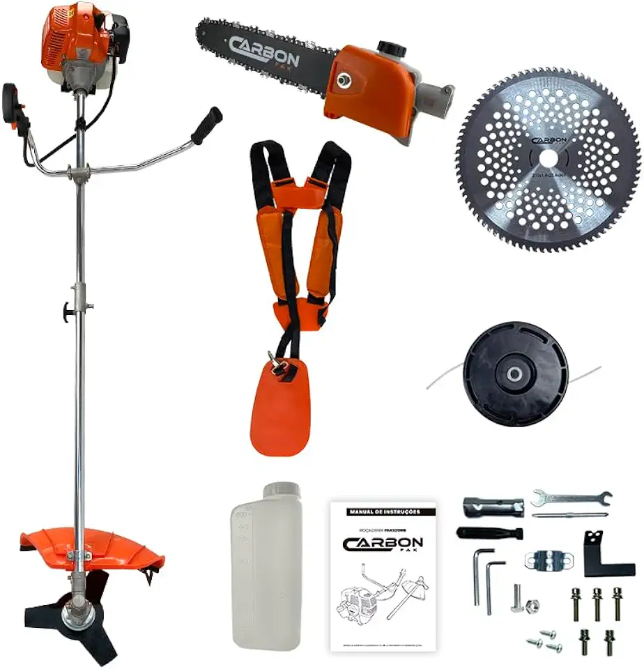 Roçadeira Bipartida a Gasolina 52cc 2,5HP Profissional com Ponteira Motopoda de Galhos e Disco 80 Dentes Carbon Fak