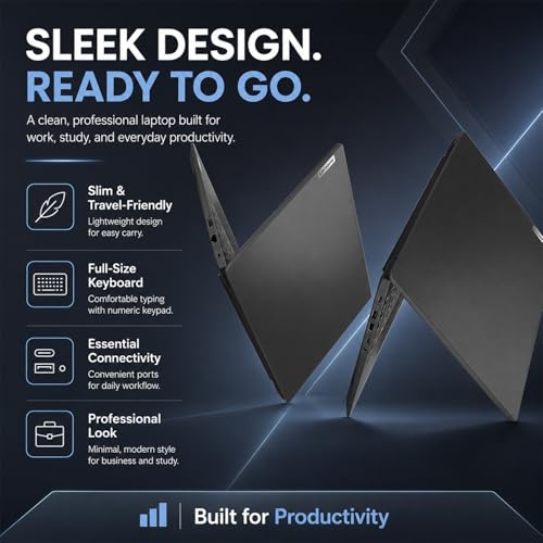 Image of Lenovo 2026 V15 Slim Business Laptop, 15.6 inch FHD Display, Powerful Intel Quad-Core Processor, 16GB DDR5 RAM, 512GB SSD, Wi-Fi 6, Ethernet(RJ45), HDMI, 8-Hour Battery, Windows 11 Pro, MS 365 for the Web