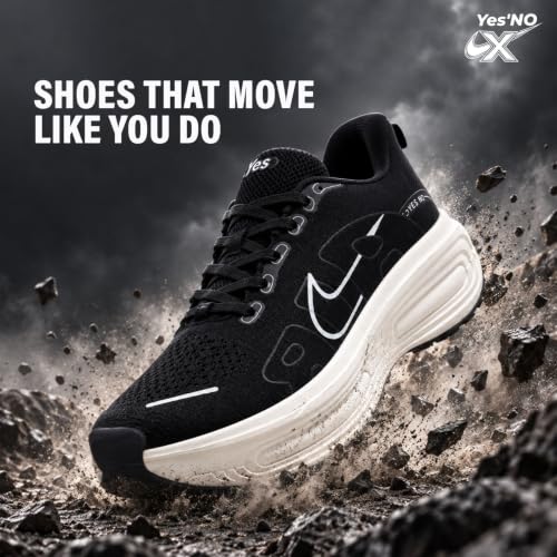 Yes'No Men's Black Sports Shoes Black & White - Image 7