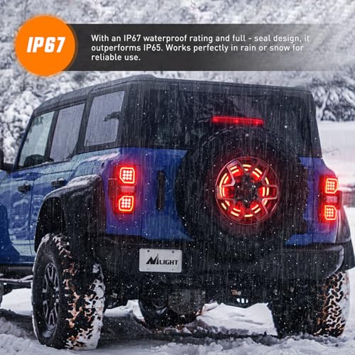 Image of Nilight Spare Tire Brake Light Red Double Row LED Ring 3rd Third Stop Rear Wheel Lights Plug and Play Fit for 2021 2022 2023 Ford Bronco 2 /4 Doors