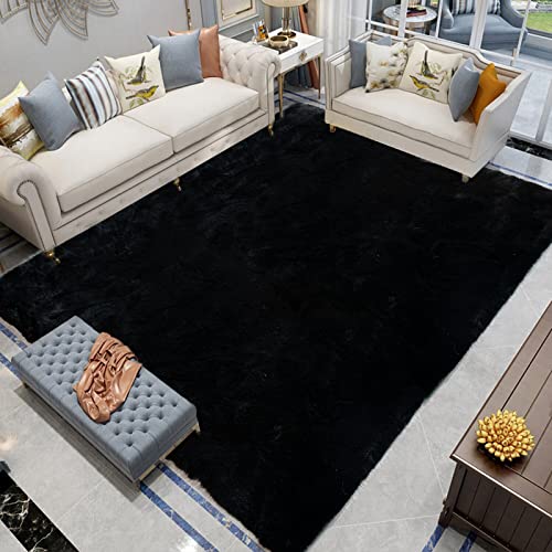 Latepis Black Area Rugs 8x10 Living Room Faux Rabbit Fur
