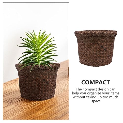 Image of HEMOTON Seagrass Waste Basket Boho Woven Trash Can Garbage Container Bin Wicker Rattan Laundry Hamper Plant Pot Storage Basket for Bathroom Kitchen Home Office 15X15X12CM