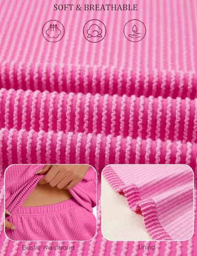 Image of Ekouaer 2 Piece Sets for Women Matching Lounge Sets Summer Outfits | Casual Loungewear, Ribbed Loose Set, Short Sleeve Shirt and Shorts, Crewneck, With Pockets