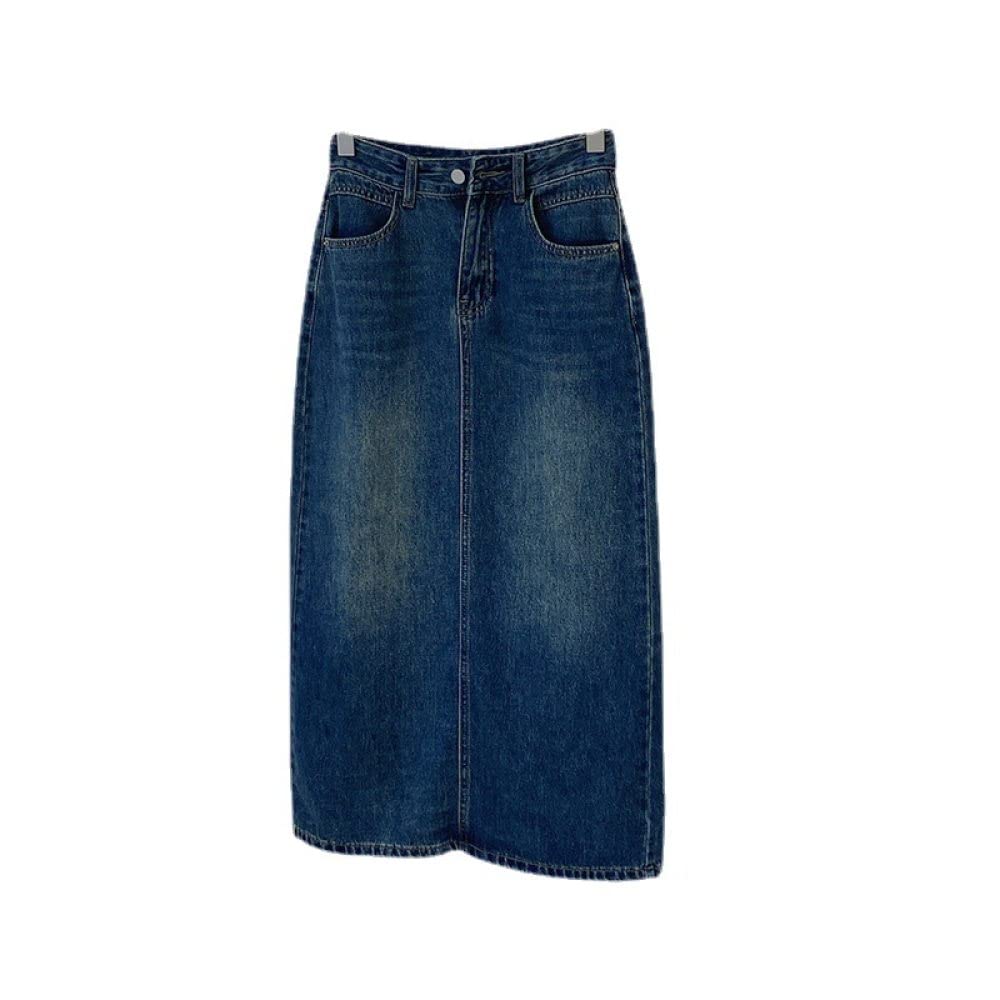Röcke Für Damen,Damen-Maxirock Blau High Waist Schlitz Denim Gerader Rock Hüften Umwickelt Mit Taschenreißverschluss Vintage A-Linie Lässige Lange Röcke Für Mädchen Damen, Xs