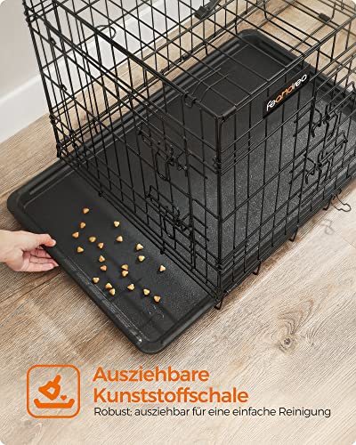 Feandrea Hundekäfig, klappbar, mit 2 Türen, ausziehbare Kunststoffschale, 61 x 43,5 x 50,5 cm, S, schwarz PPD024B01
