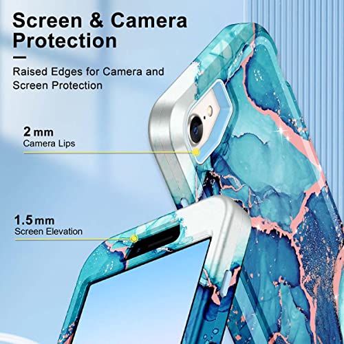 Hekodonk For Iphone Se 2022 Case,Iphone Se 2020 Case,Iphone 8 7 Case,Heavy Duty Full Body Shockproof Protection 3 In 1 Slim Marble Phone Case Cover For Iphone Se 2022 3Rd 4.7 Inch Pink Blue Marble #TOP5