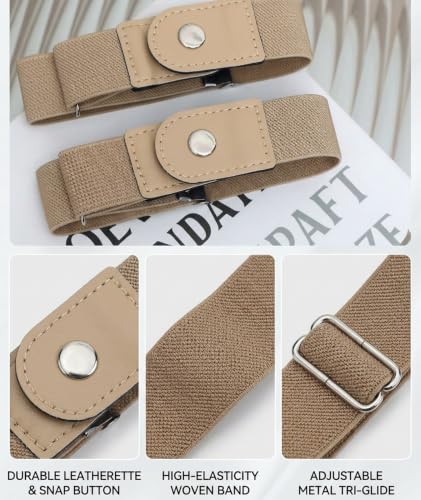 Image of 4PCS No Buckle Belt for Men, Buckle Less Belt for Men, Elastic Belt for Men Adjustable Stretch Waistband for Work, Casual, or Outdoor Use (brown4)