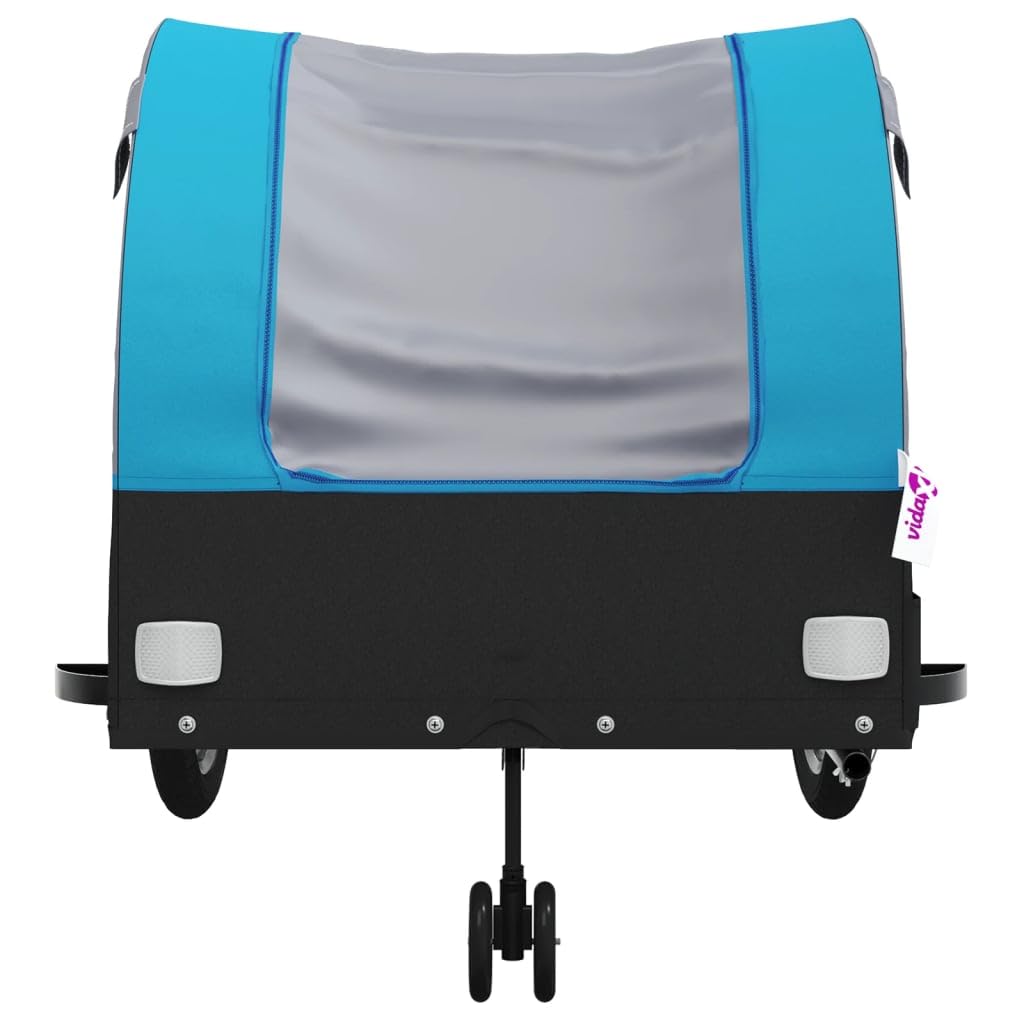 Remolque de bicicleta negro y azul de hierro de 45 kg con bandera de seguridad para cargas, equipaje, niños y perros, plegable, con embrague para ciudad, naturaleza, excursión, excursión y vida