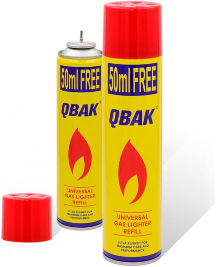 Gas para Mecheros 300 ml con 5 Adaptadores para Recargar Encendedores y Mecheros (4 Unidades)