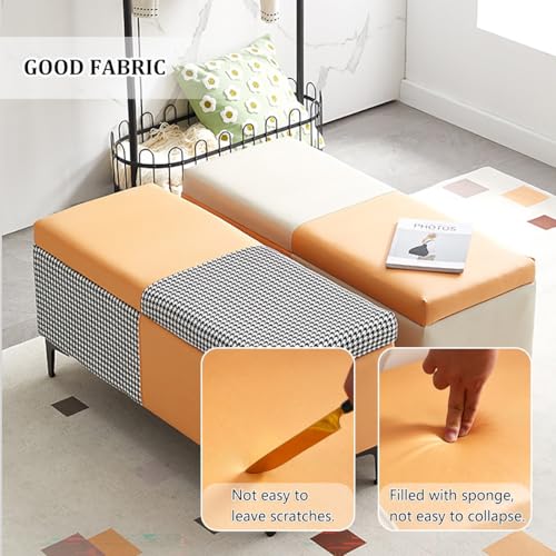 Banc ottoman de rangement en tissu premium gris pour bout de lit