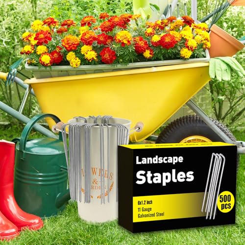 Image of HongWay 500 Pack 6 Inch Landscape Staples, Garden Staples Pins Galvanized 11 Gauge Ground Stakes Yard Lawn Staples for Turf Landscaping Fabric Fence Tent Irrigation Tube Outdoor Decorations