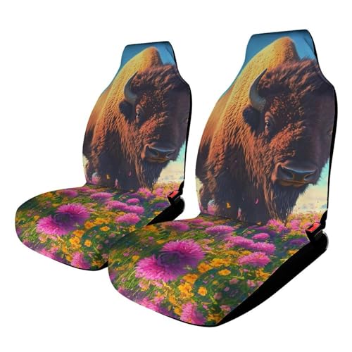 Buffalo Bison Field Car Seat Covers Universal Car Front Seats Protector Auto Interior Accessories 2PCS