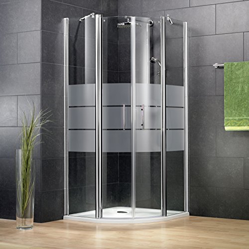 Schulte paroi de douche accès d’angle arrondie 90 x 90 x 192 cm, aspect chromé, 2 battants autolevant, verre de sécurité 5 mm antical sérigraphié,...