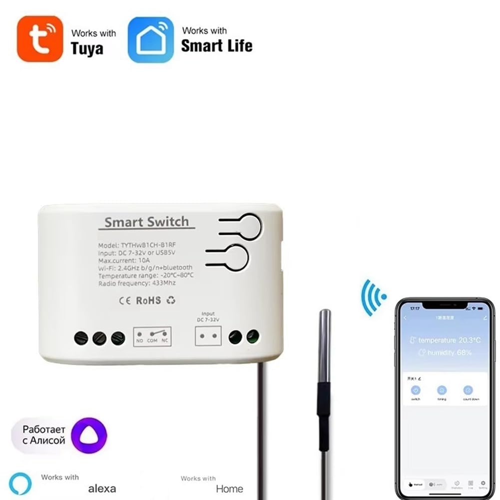 Tuya Smart Life WiFi-Schalterrelais Temperatur-Monitor Thermostatsensor Passives Trockenkontaktrelais DC 7-32 V
