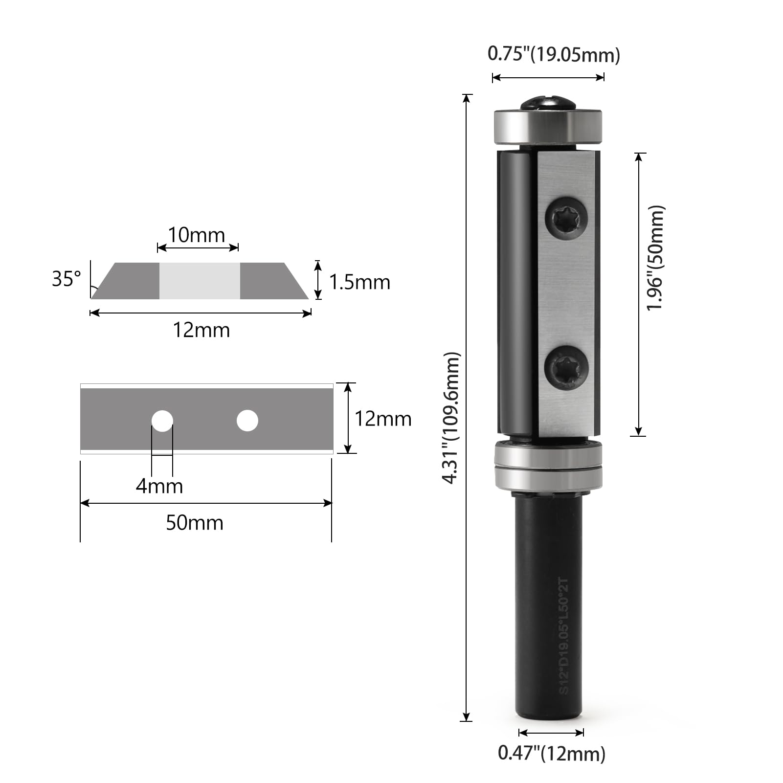 Trvoxviq 2 fluiten, vlakfrees 12 mm schacht 25,4