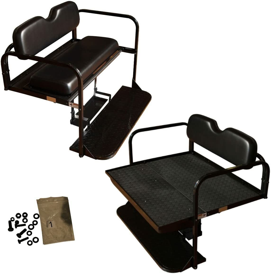 Performance Plus Carts Rear Flip Seat for Yamaha G29/Drive Golf Cart | Folding Steel Frame Rear Seat Kit | Black Cushions | Compatible with 2007-2016 Models