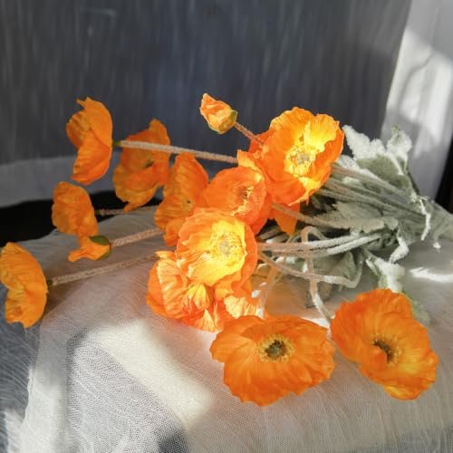 Image of 5Pcs Poppy Flowers Artificial Poppy for Home Decor(Orange)