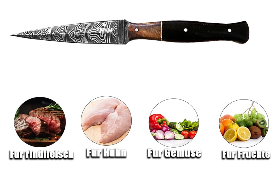 Novahaven Vielseitiges 23 cm Küchen- und Outdoormesser – Damaststahlklinge, Perfekt für Fischreinigung, Fleisch- und Gemüseschneiden sowie Outdoor-Aktivitäten by (Multi colour)