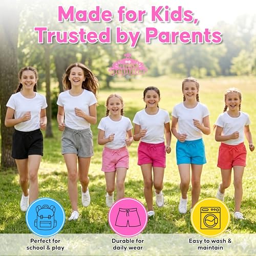 Image of MISS POPULAR Girls 6-Pack Bermuda Short Sizes 4-16 Comfortable Cotton, Elastic Waistband, Bow-Tie, Pockets & Many Colors