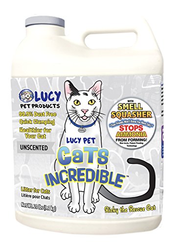 Lucy Pet Cats Incredible™ 20 lb Jug Clumping Cat Litter with Smell Squasher™, Absorbent Natural Clay Formula Prevents Ammonia Build-Up, Unscented