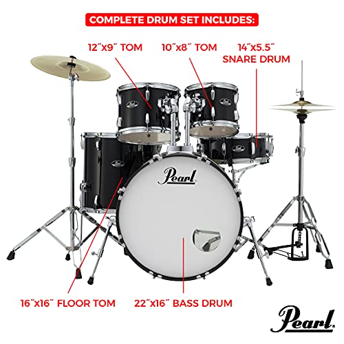 Pearl Roadshow Drum Set 5-Piece Complete Kit With Cymbals And Stands Pure White (Rs525Sc/C33) #TOP4