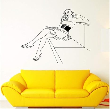 Amazon 女の子ビニールウォールステッカー美しい女性ポーズドレス壁画アートウォールステッカー美容院服店の部屋の装飾55x87cm ウォールステッカー オンライン通販