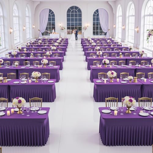 Image of Outpain Deep Purple Spandex Table Clothes for 6 Foot Rectangle Tables-6Pack 6FT Spandex Fitted Table Cover, Wrinkle Free Tablecloths with Skirt for Parties, Wedding, Birthday, Banquet, Festival